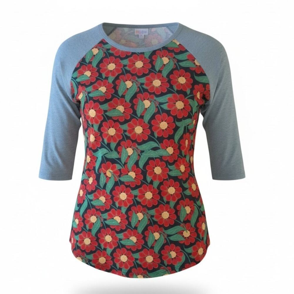 LuLaRoe RANDY Form Fitting Gray 3/4 sleeves Round Neck Womens Size M #023